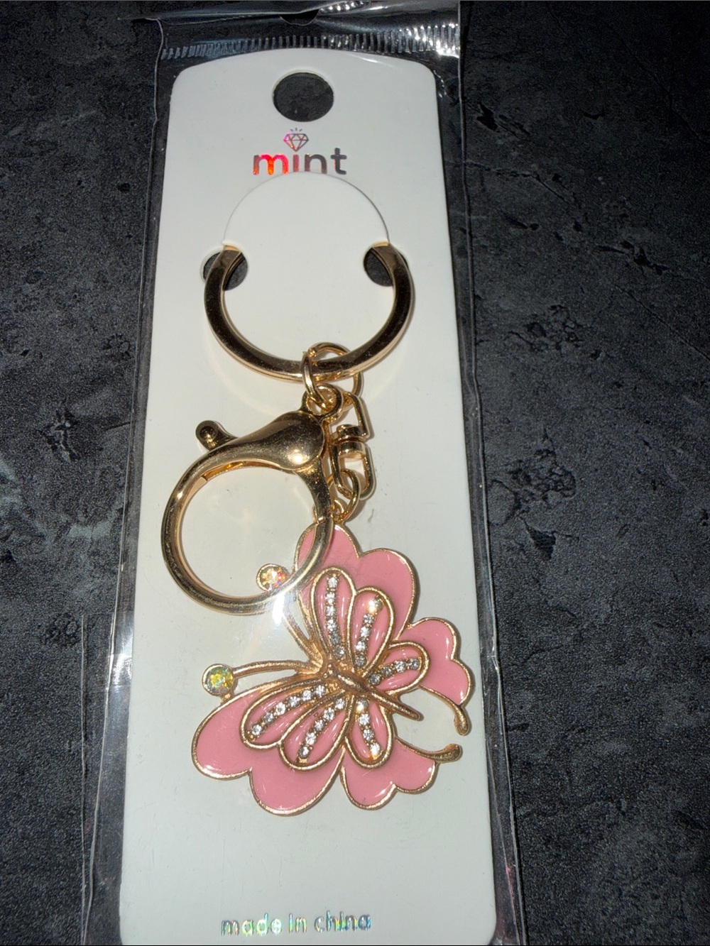 Mint Pink Butterfly Flower Key & Card Holder Keychain